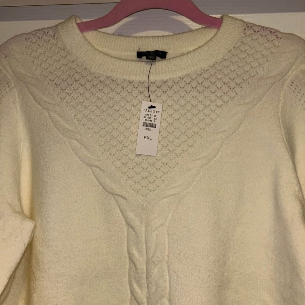 NWT Talbots Ivory Cable Knit Crewneck Sweater Woman's size XLP - Picture 4 of 8